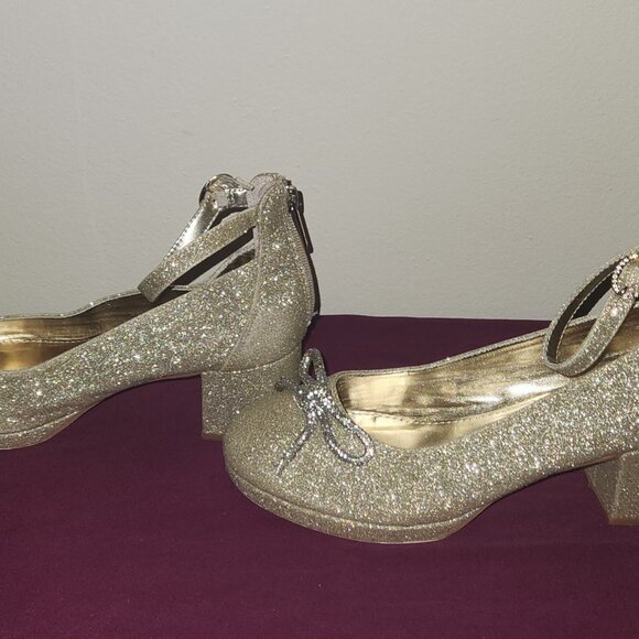 Nina Daylin Girls Gold Glitter Dress Shoes Size 6 Girls Size 8 Women - Picture 5 of 7